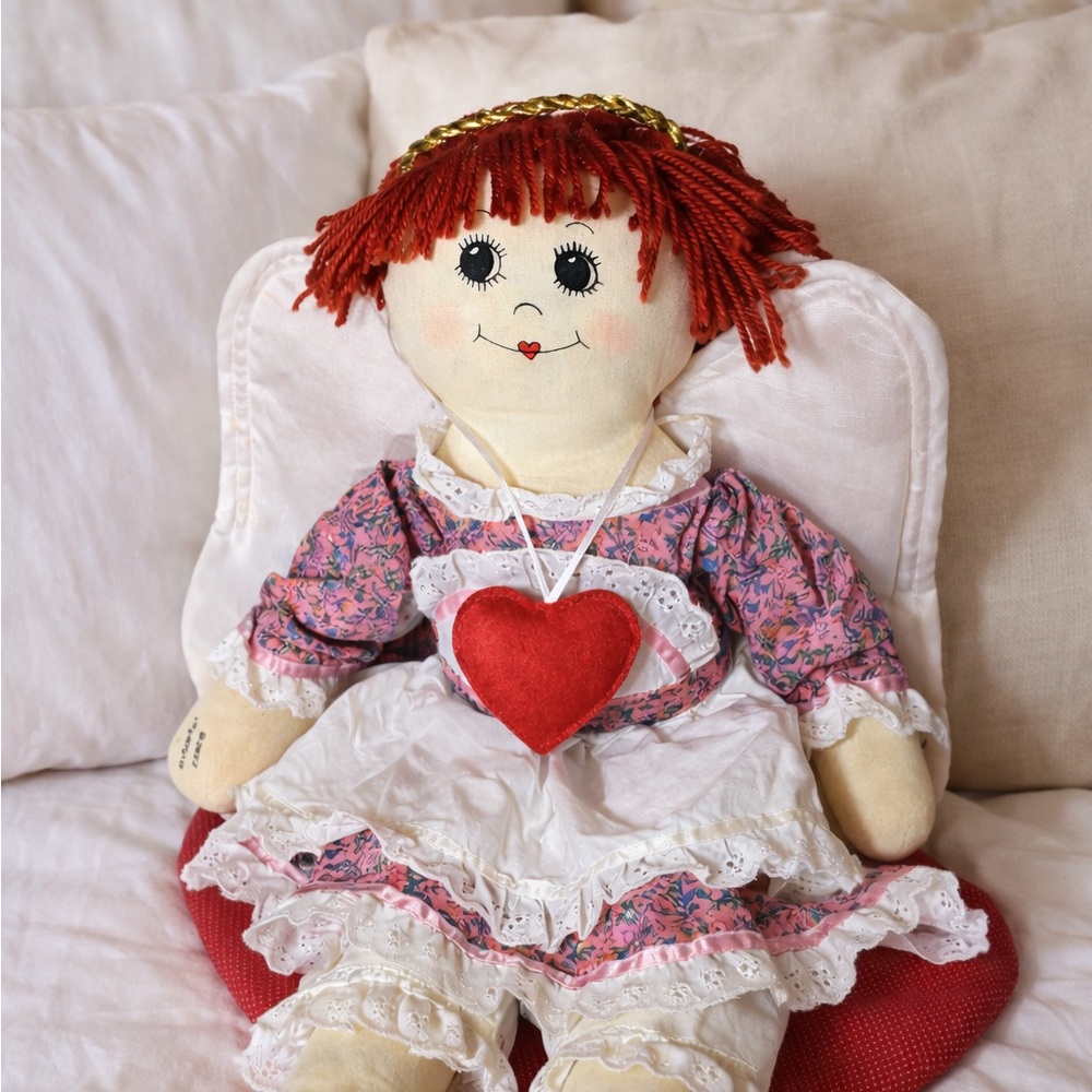 Vintage Angels Place Rag Doll 20” Cloth Angel Doll Handmade Style Red Yarn Hair